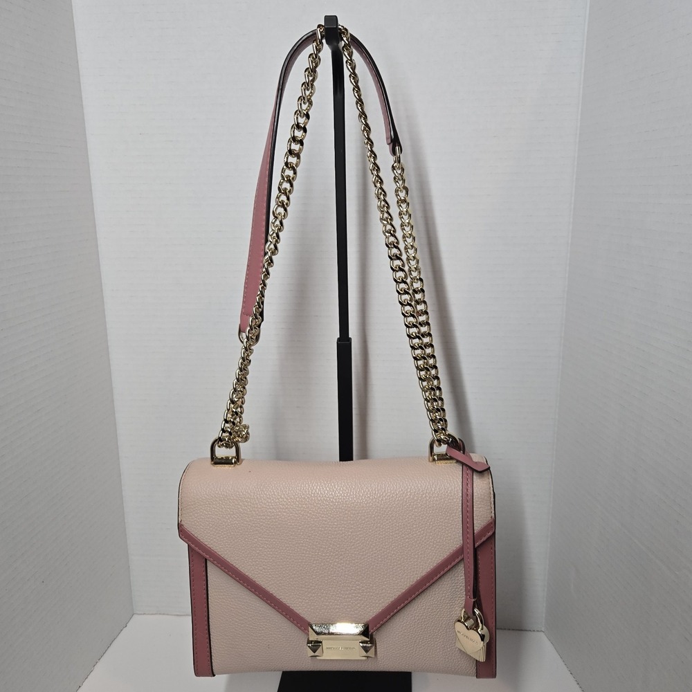 Michael Kors Whitney Pink Signature Logo Charm Convertible Shoulder Purse Chain - Picture 3 of 16
